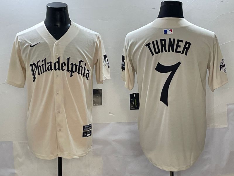 Men 2025 Philadelphia Phillies #7 Turner Cream Five generations Joint Name Nike MLB Jersey style 1->philadelphia phillies->MLB Jersey